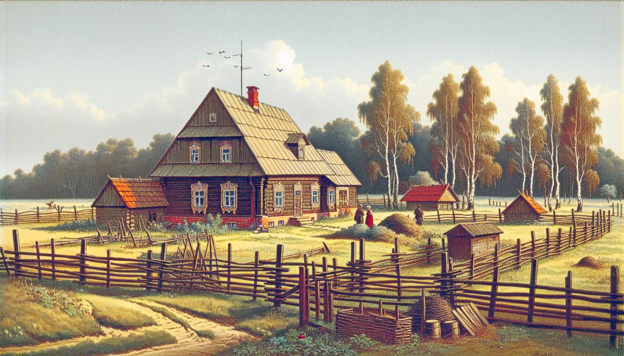Изображение загородного дома с прилегающей территорией.