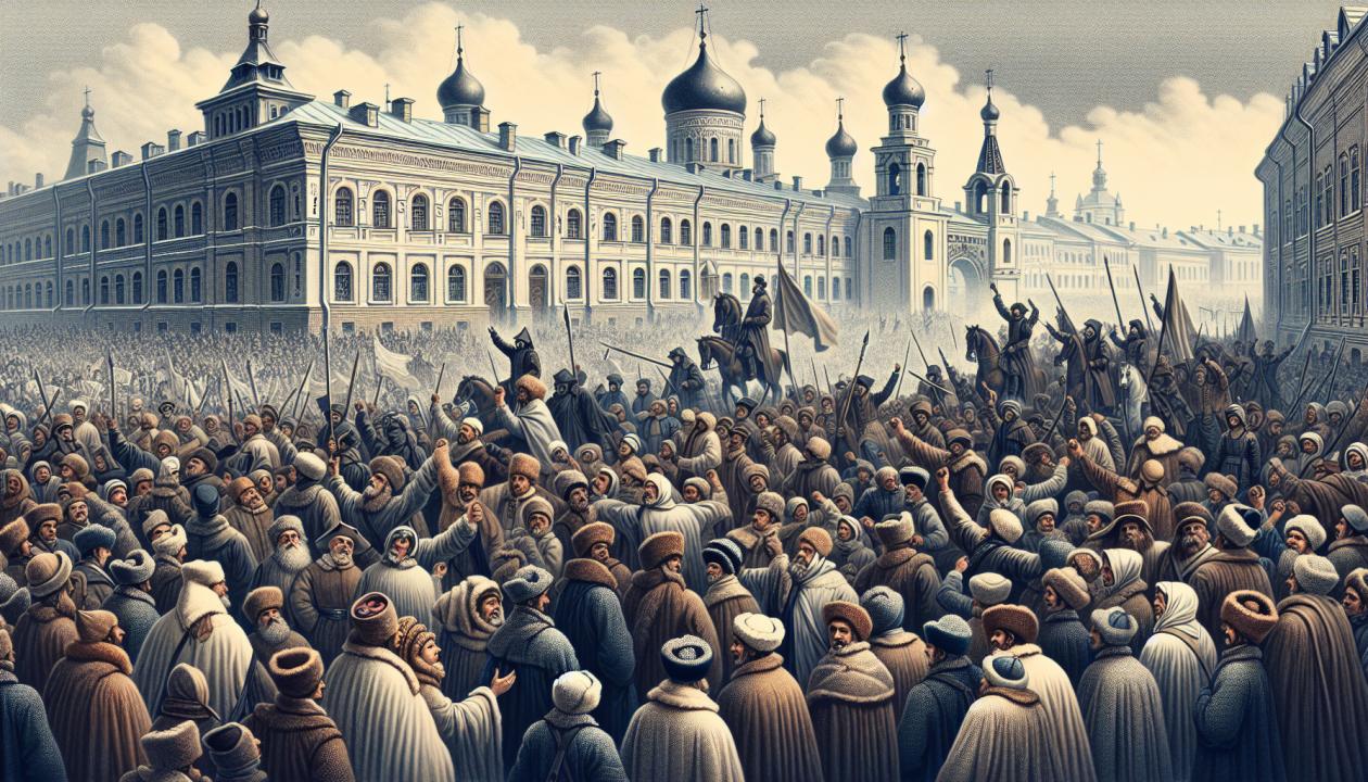 Изобразите момент выступления протестующих людей на улицах Москвы в 1648 году.