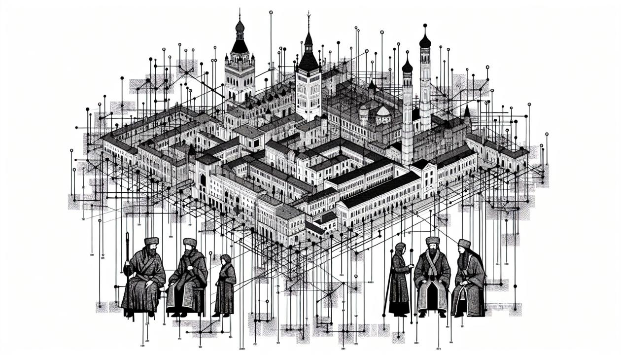 Для иллюстрации можно использовать изображение графа, представляющего сеть взаимодействия архитектурных элементов в проектировании здания или городской инфраструктуры.