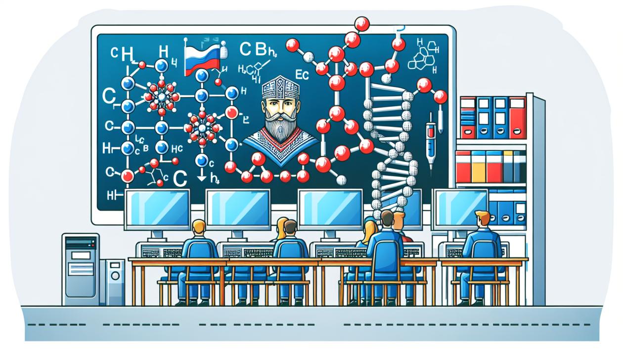 Иллюстрация проекта может включать изображение компьютеров, молекулярных структур, учебных классов с компьютерами.