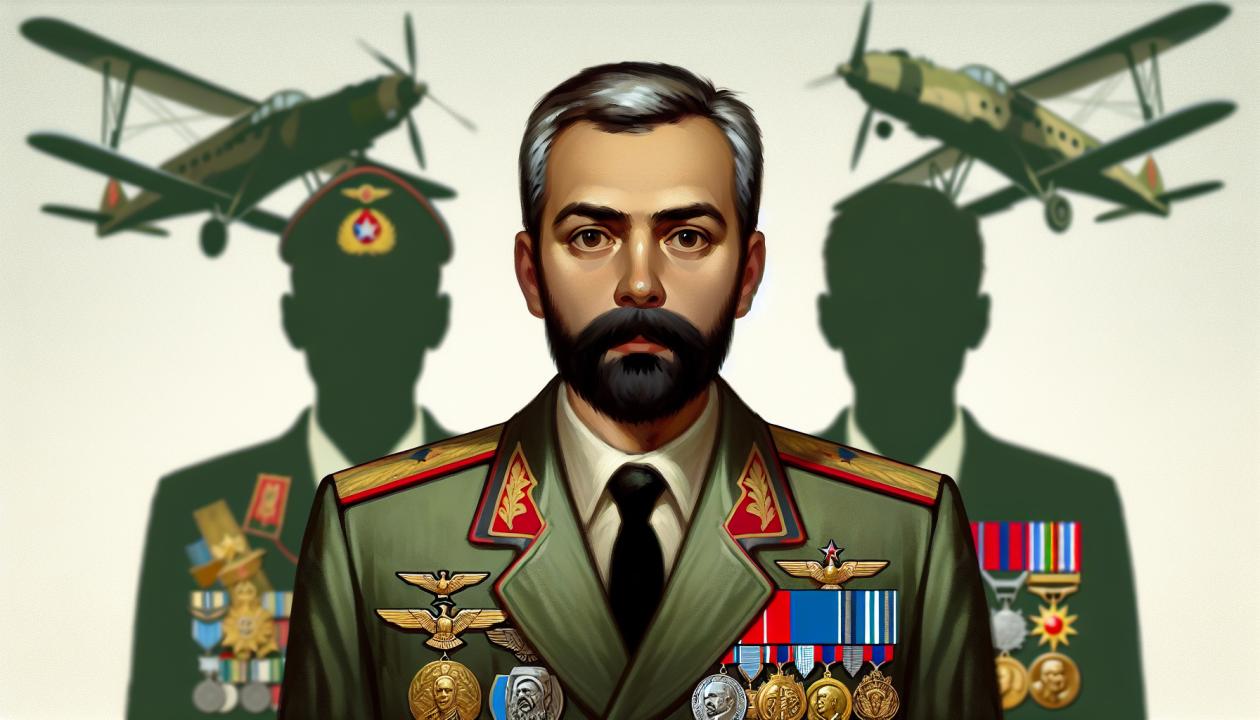 Изображение Мусы Гайсиновича Гареева в военной форме, возможно, в самолете или с наградами.