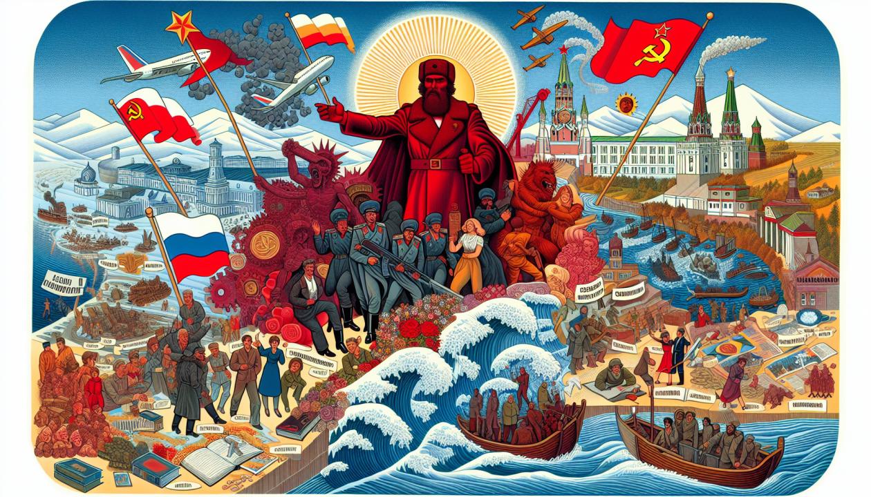 рисунок распада СССР, иллюстрирующий различные причины и факторы, приведшие к распаду страны