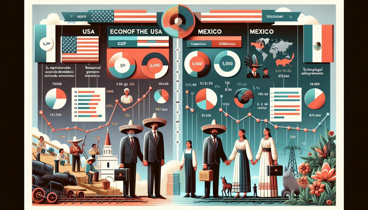 Сравнительный анализ экономик США и Мексики, графики ВВП, инфографика, технологии, торговые соглашения.