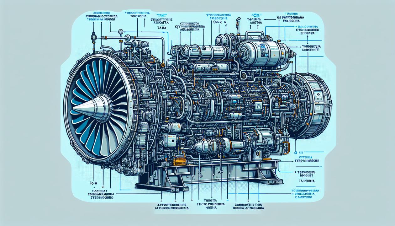 Иллюстрация газотурбинного двигателя ВСУ ТА-6А с подписями ключевых элементов