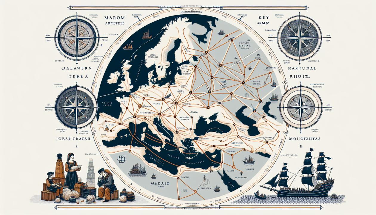 Создайте картографическое изображение основных морских торговых артерий, отображающее маршруты грузоперевозок по морю и узловые точки.