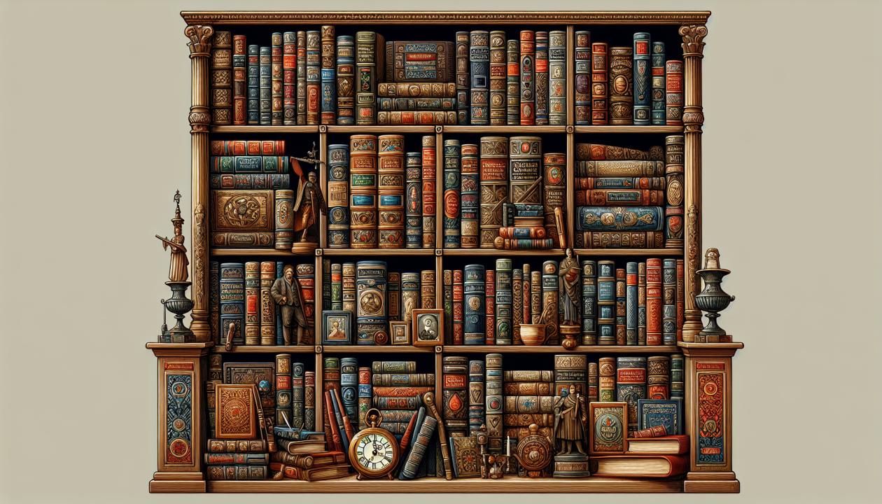 Изображение полки с книгами различных жанров