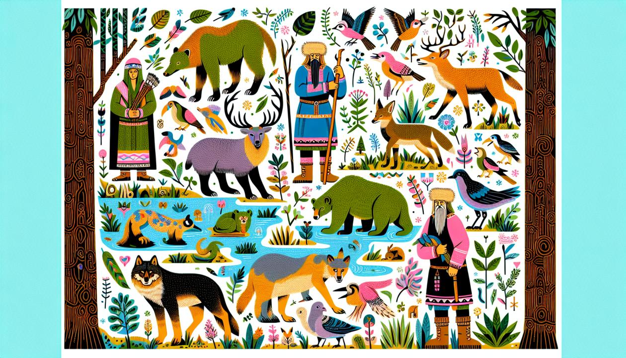 Изобразите яркую иллюстрацию, на которой изображены различные дикие животные, включая их детенышей, и их естественная среда обитания.