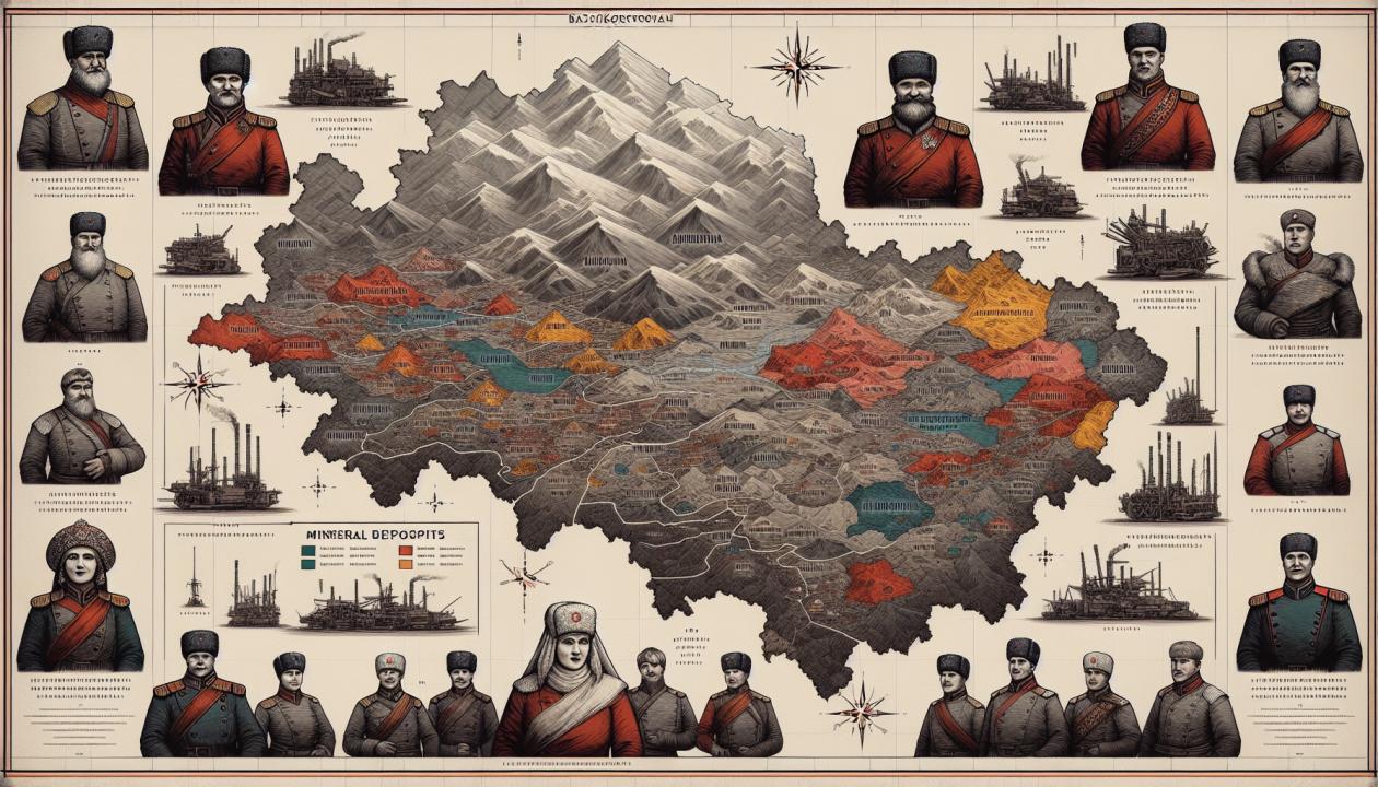 Карта Башкортостана с отмеченными месторождениями полезных ископаемых.