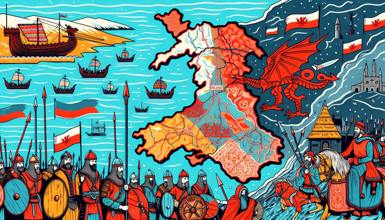 Карта Уэльса или изображение исторических событий в Уэльсе.