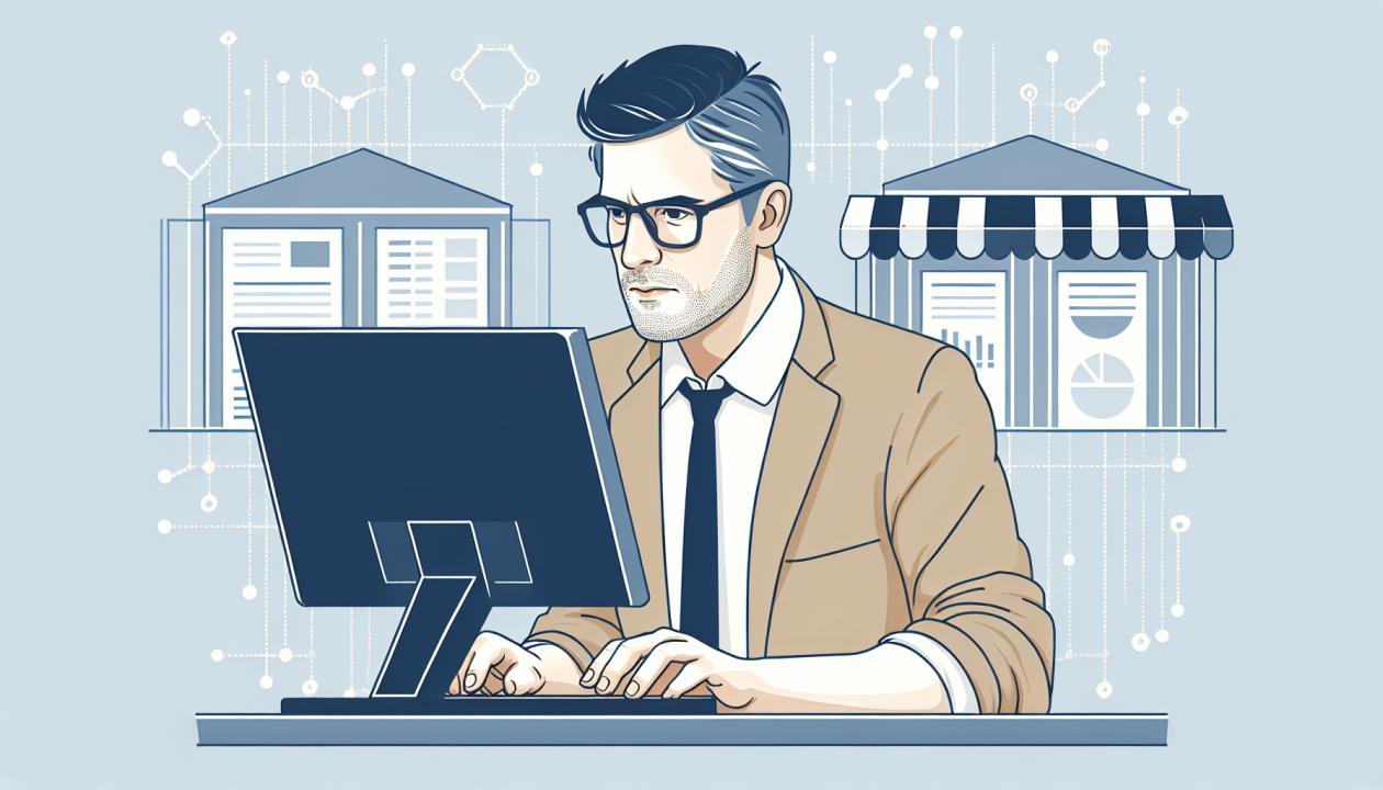 Изображение бухгалтера, работающего на маркетплейсе, который оказывает услуги удаленно через интернет.