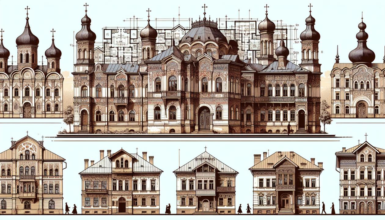 Иллюстрация к проекту может состоять из изображений зданий прошлого и современности, архитектурных чертежей, сравнительных диаграмм изменений в подходах к проектированию.