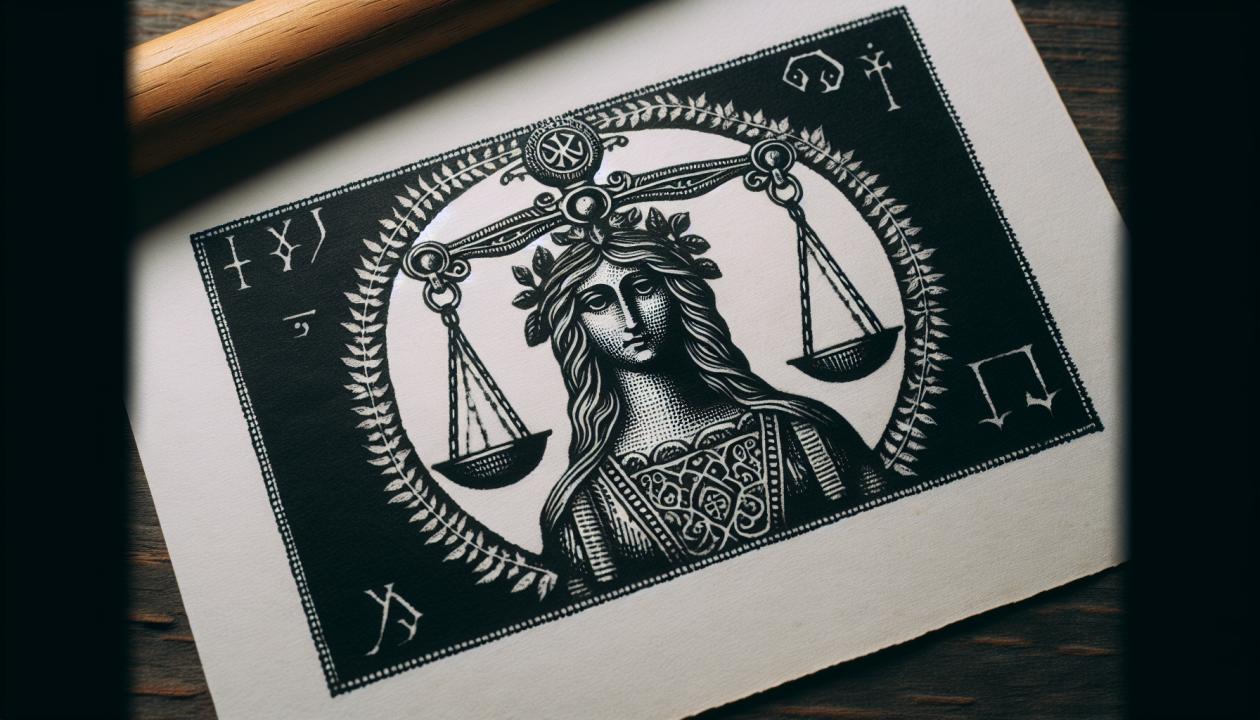 Фотография весов или символа правосудия, изображающая баланс и принцип неотвратимости справедливости перед законом.