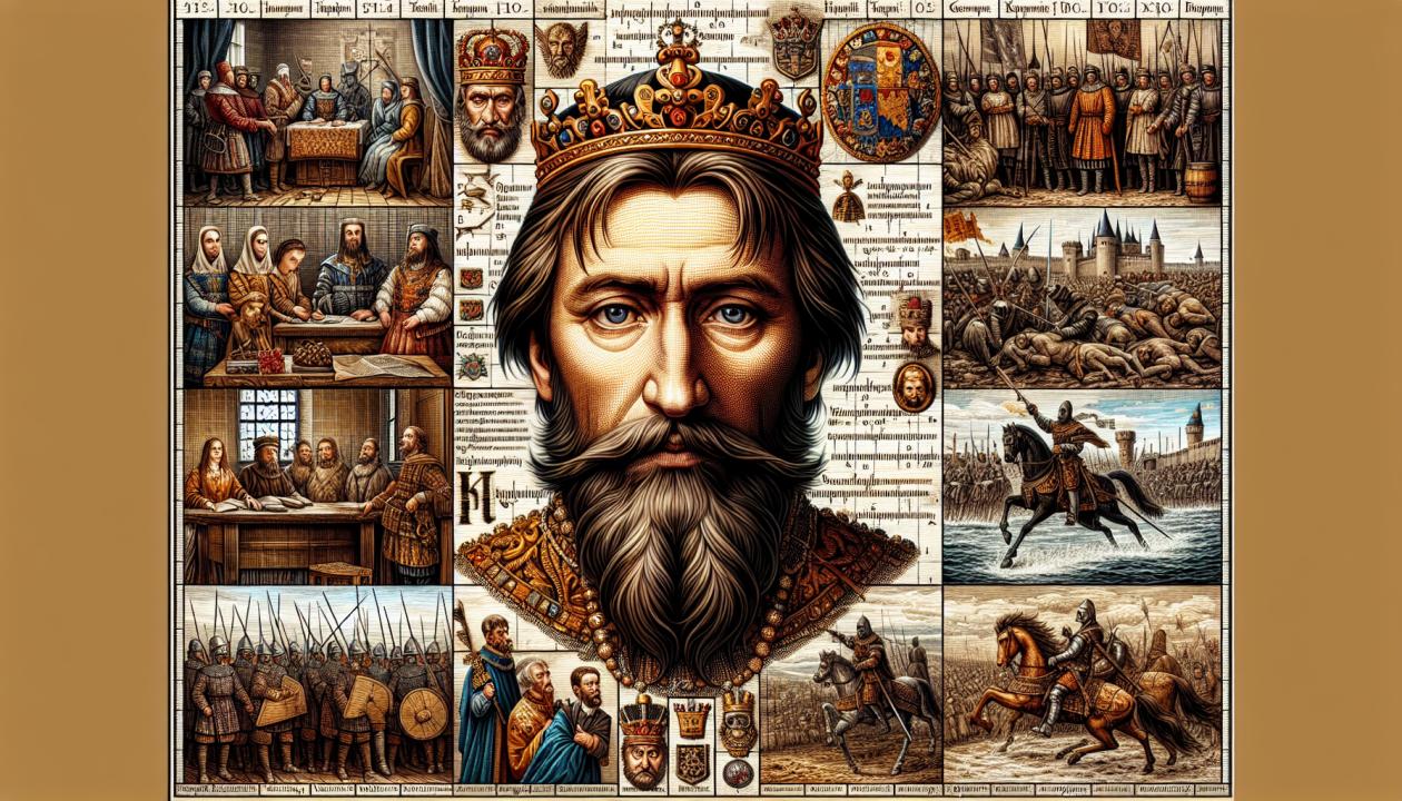Изобразите портрет Ивана Грозного и сцены из его правления, такие как операции по проведению реформ, битвы и взаимодействие с боярами.