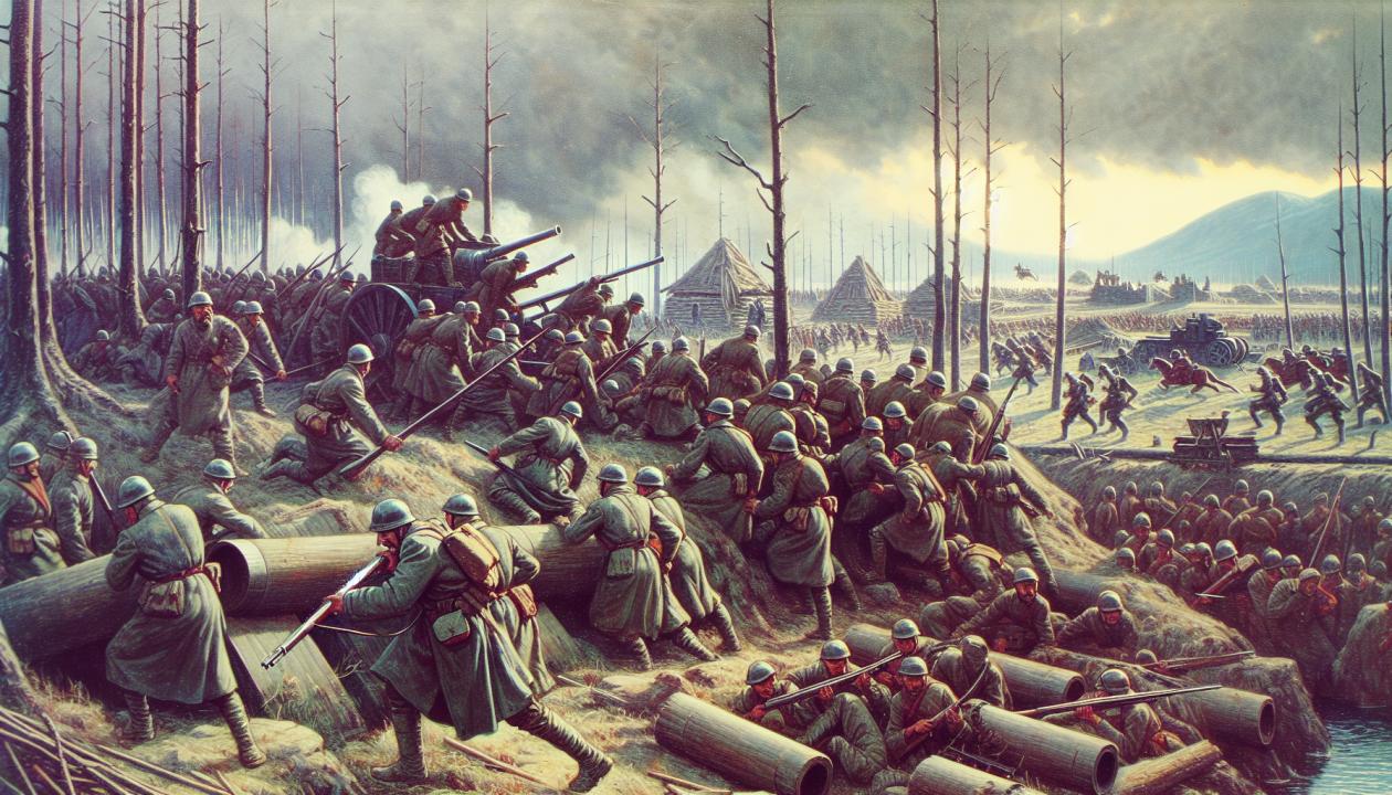 Изображение периода Великой Отечественной Войны: военные действия, инженерные сооружения, солдаты инженерных войск