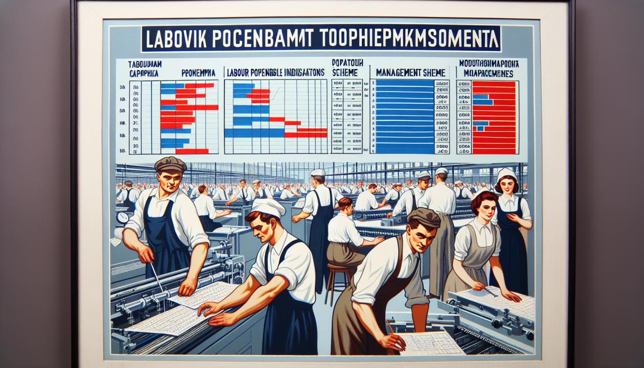 Работники текстильного предприятия, диаграммы показателей трудового потенциала, схемы управления персоналом