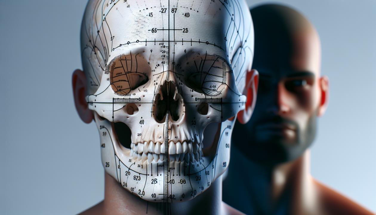 Изображение черепа человека с обозначением анатомических точек для измерений