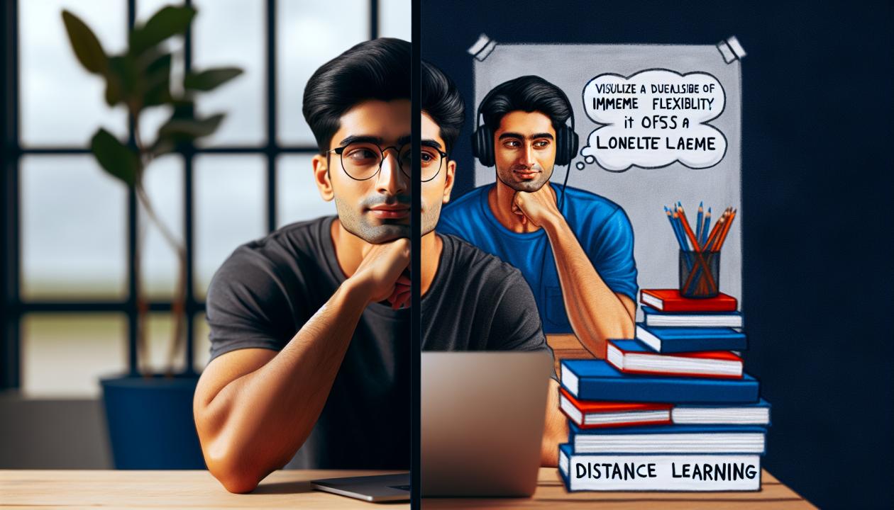 A depiction of a student engaged in distance learning, showcasing the juxtaposition of flexibility and potential loneliness.