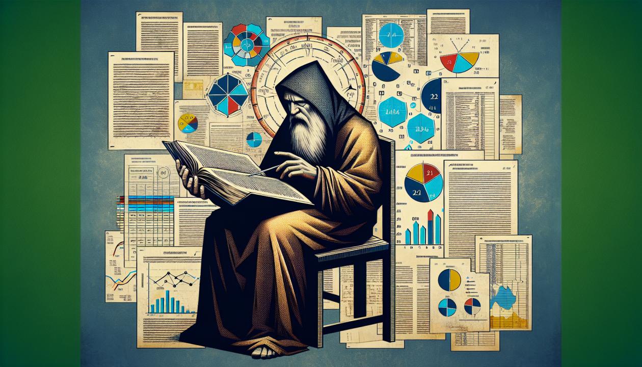 Макс Вебер, изучающий тексты религиозных документов с одной стороны, а с другой стороны - финансовые отчеты и экономические данные.