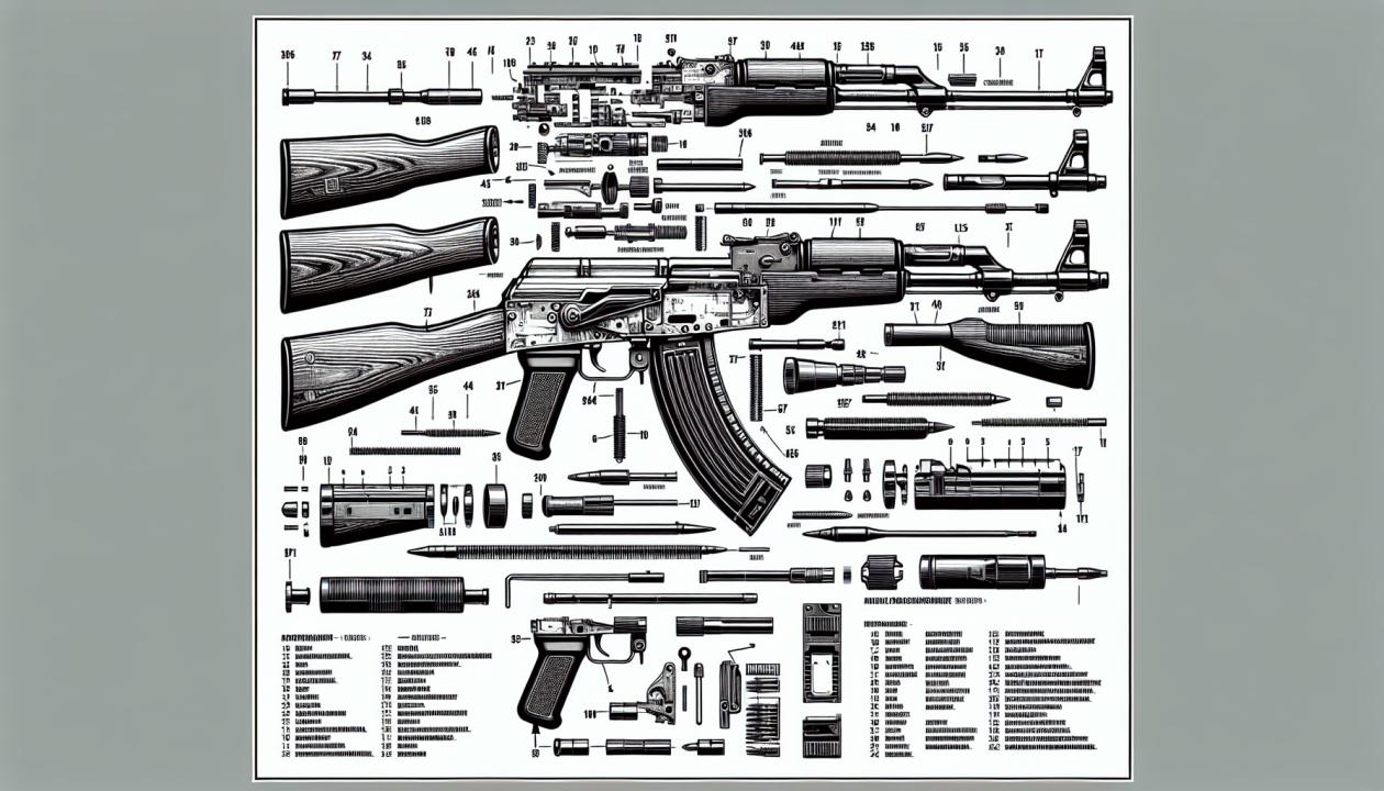 Нарисуйте схему разборки/сборки автомата АК-74 с подписями к каждой детали и пояснениями.
