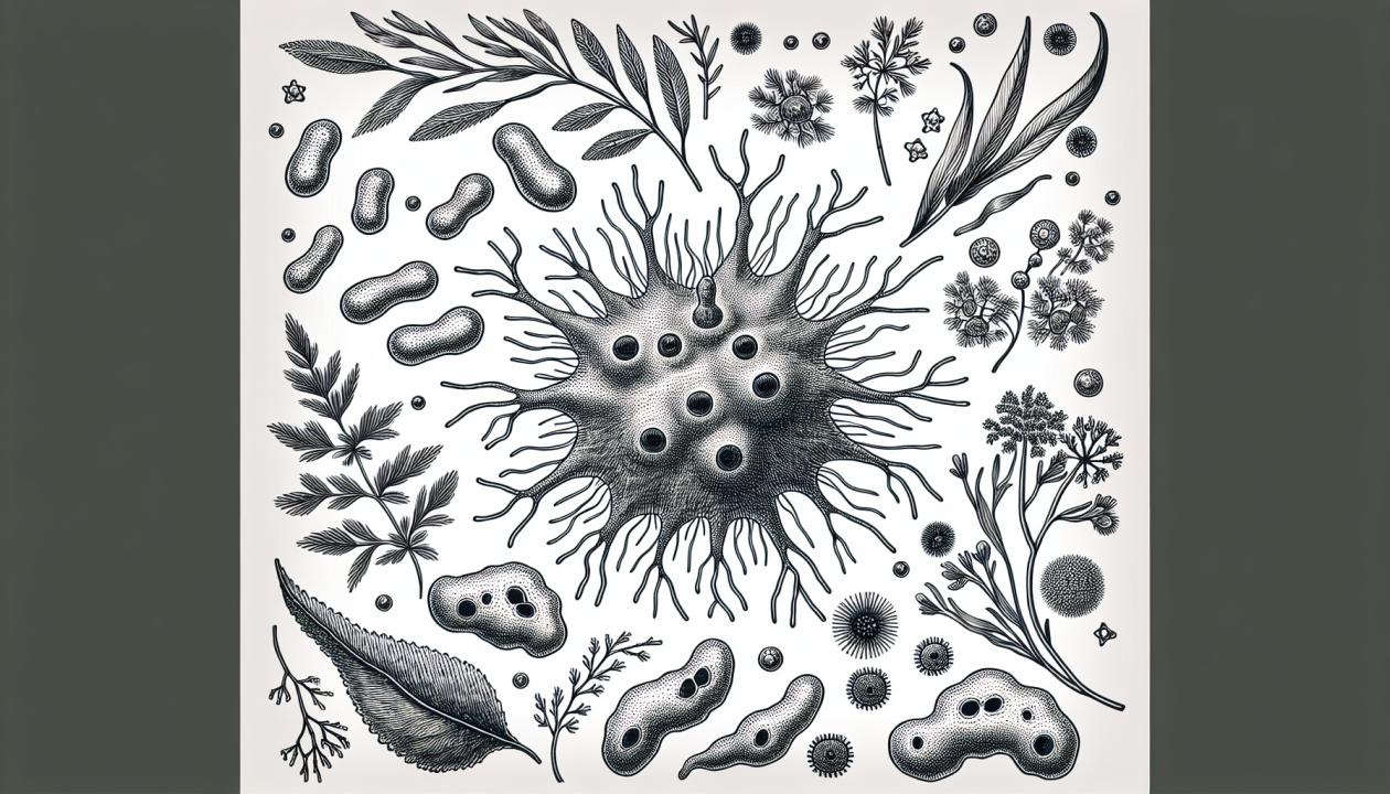 Рисунок амебы обыкновенной (Amoeba proteus) в естественной среде обитания