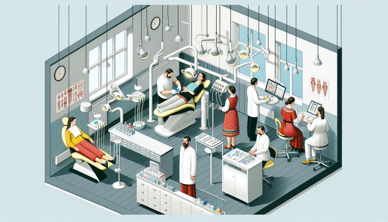 Иллюстрация к проекту: стоматологический кабинет с размещением оборудования и пациентов с учетом принципов эргономики.