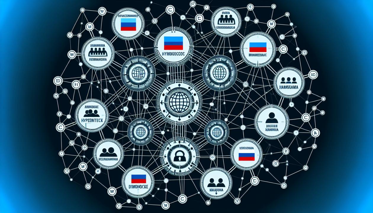 Изображение сети с взаимосвязанными узлами, представляющими гипертекстовую информацию в интернете.