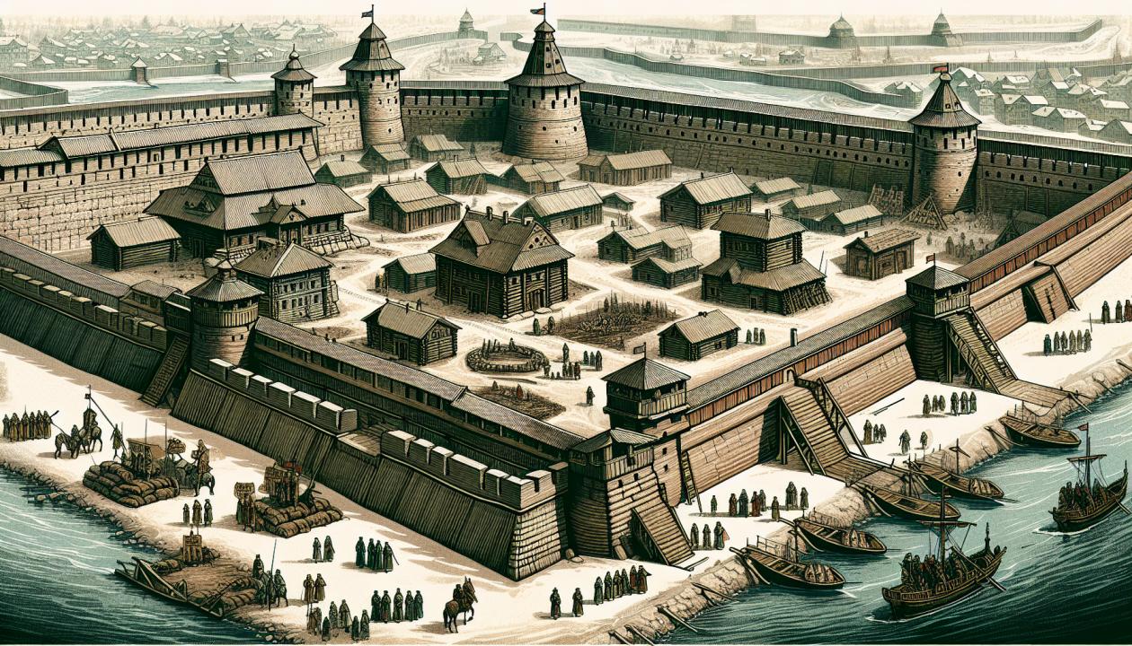 Изображение острога Иркутской крепости в разные исторические периоды, план или карта расположения острогов, иллюстрации укрепленных поселений.
