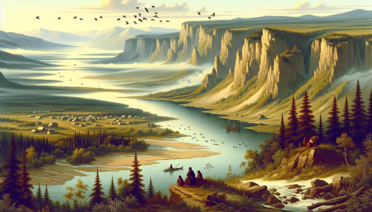 Река Лена, пейзаж Восточной Сибири, птицы и рыбы, обитающие в бассейне реки.