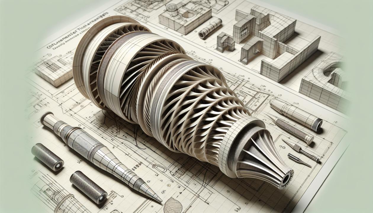 Изображение 3D модели картриджа турбины, созданной в Компас 3D, показывающее основные элементы конструкции, такие как витки спирали, эскизы сечений и детали, выполненные с использованием NURBS кривых. Модель должна быть выполнена в изометрической проекции.