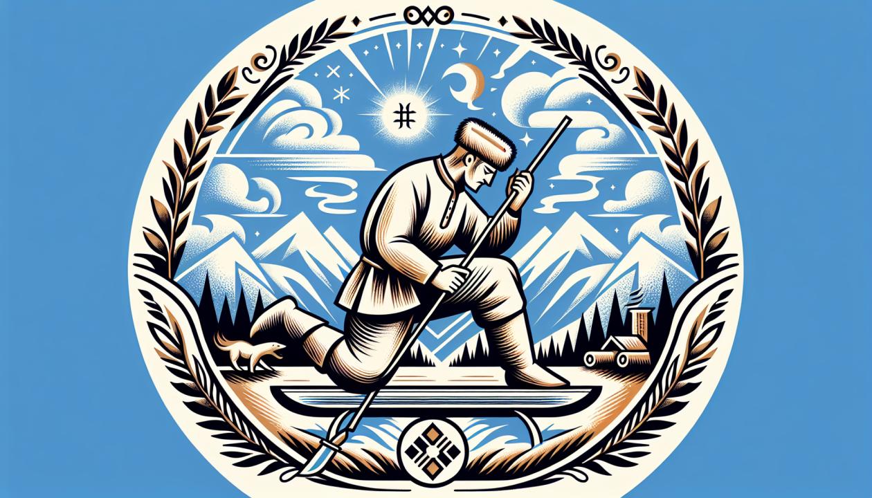 Изображение человека, занимающегося спортом и отдыхающего на природе, иллюстрация к теме дисциплины и свободы. На заднем плане видны горы и ясное небо, символизирующие гармонию и баланс.