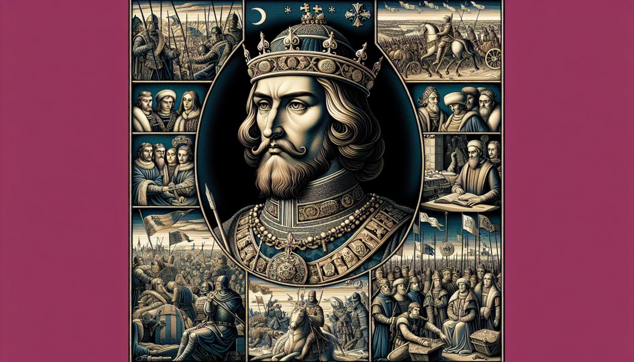 Изобразите портрет Ивана Грозного и сцены из его правления, такие как операции по проведению реформ, битвы и взаимодействие с боярами.