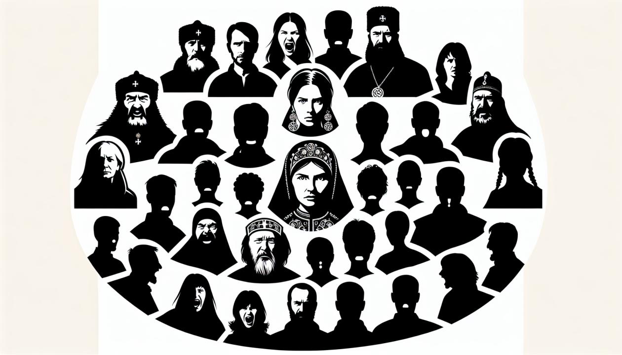 Силуэт людей, объединенных в коллектив, с различными выражениями лица, отражающими эмоциональное состояние.