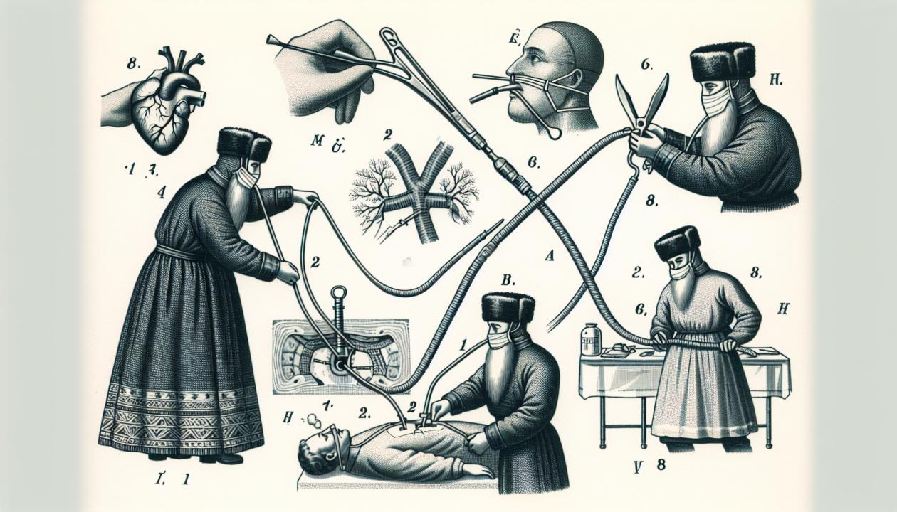 Изображение иллюстрации, показывающее схему трахеостомии, хирургическую технику выполнения операции и возможные осложнения.