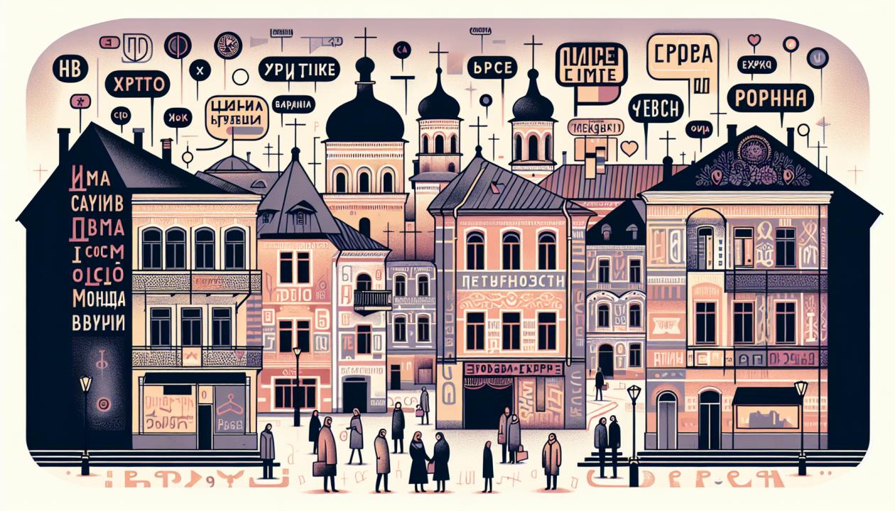 Иллюстрация, на которой изображен исторический центр Твери, с элементами, символизирующими местный говор - написанные на граффити слова и выражения, характерные для языка тверичан.