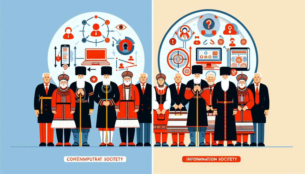 Картинка представляет собой сравнительный анализ основных потребностей в современном информационном обществе и традиционном обществе.