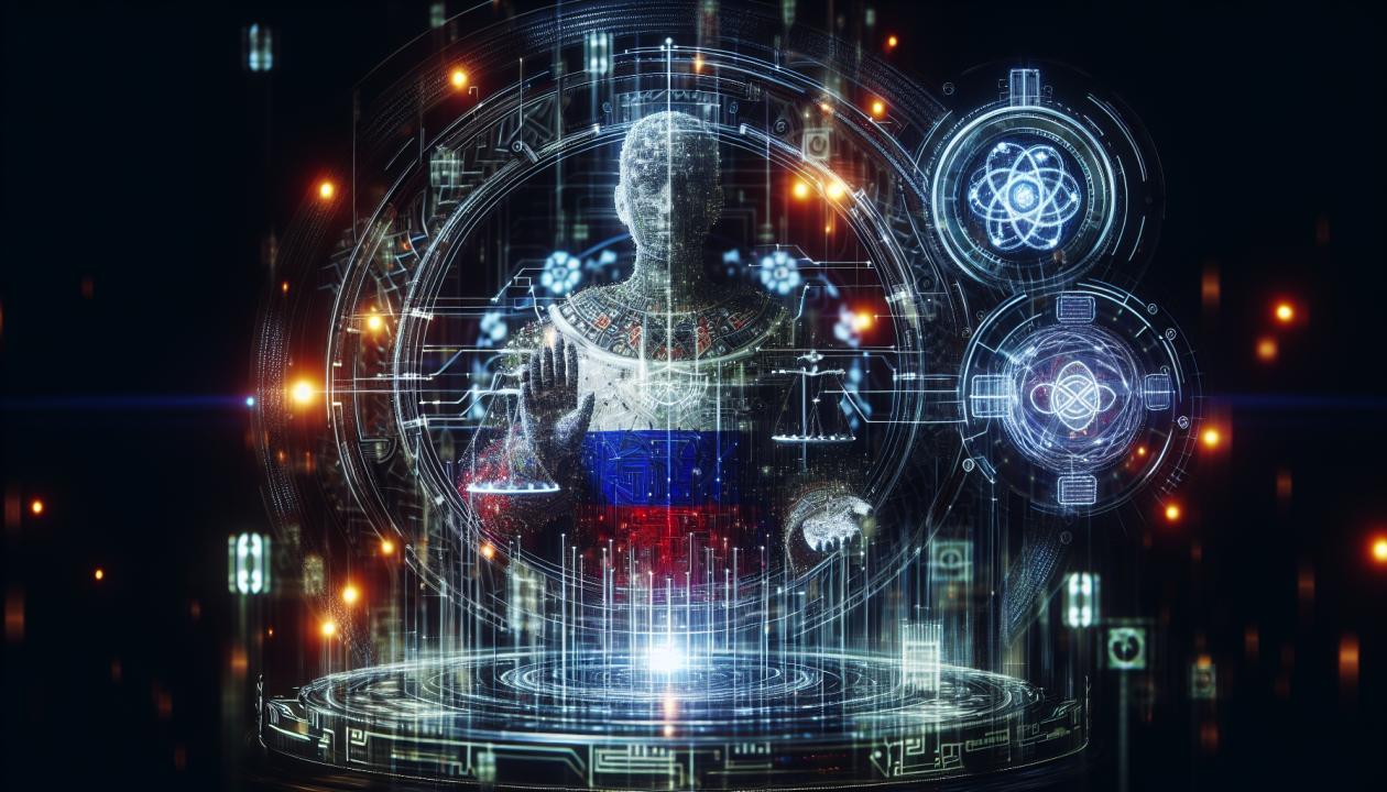 Человек, окруженный цифровыми технологиями, символизирующий защиту прав в цифровом пространстве.