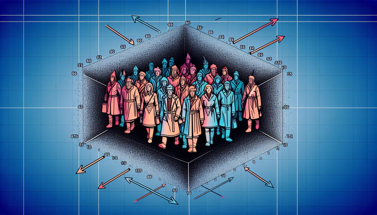 Изображение, иллюстрирующее применение косинусной меры сходства в многомерном пространстве, где векторы представлены в разных направлениях, показывающие степень их сходства.