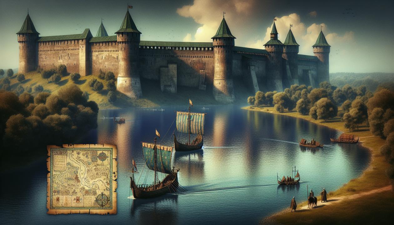 Река, крепость, торговый корабль, исторические карты или документы