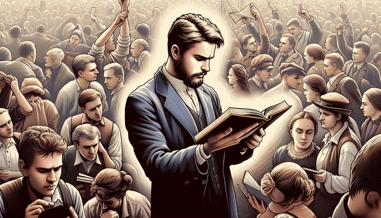Студент, который читает книгу и одновременно принимает участие в стихийном общественном движении.