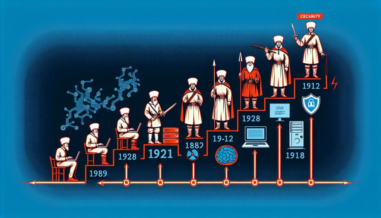 Рассмотрите иллюстрацию, демонстрирующую изменение методов техники безопасности ПК за последние 30 лет. Она должна показать эволюцию угроз и методов защиты.