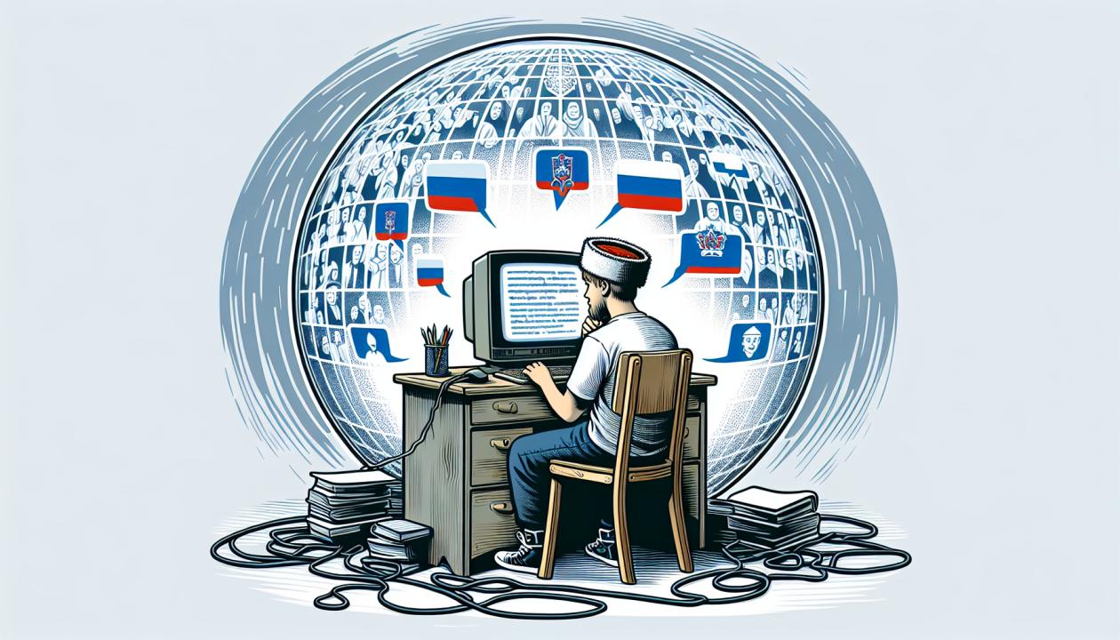 Рисунок подростка за компьютером, окруженного виртуальной средой, демонстрирующий отрыв от реальности и поглощенность онлайн-миром